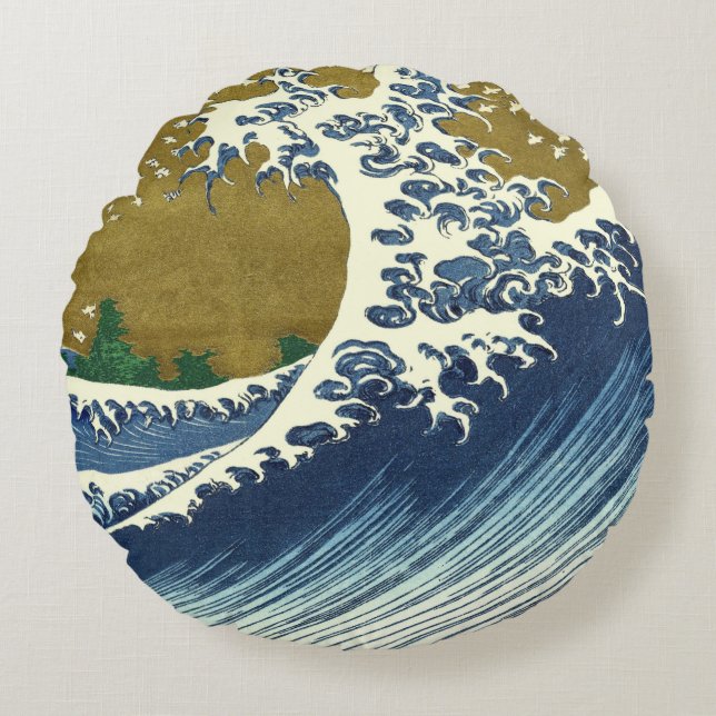 Hokusai Big Wave Japan Art Rund Kudde (Framsidan)