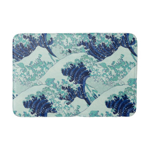 Hokusai Blue Vågar Mönster Badrumsmatta