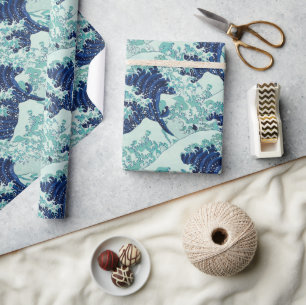 Hokusai Blue Vågar Mönster Presentpapper
