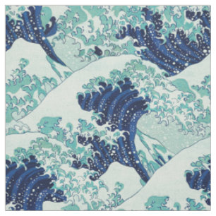 Hokusai Blue Vågar Mönster Tyg