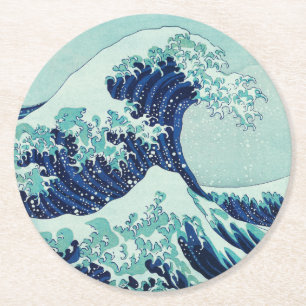 Hokusai Blue Vågar Underlägg Papper Rund