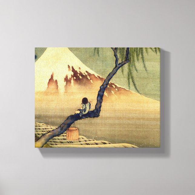 Hokusai Boy View Mount Fuji Japansk Vintage Canvastryck (Framsida)