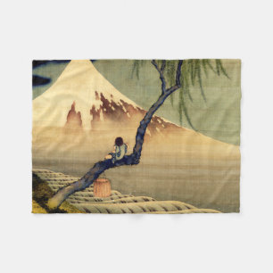 Hokusai Boy View Mount Fuji Japansk Vintage Fleecefilt