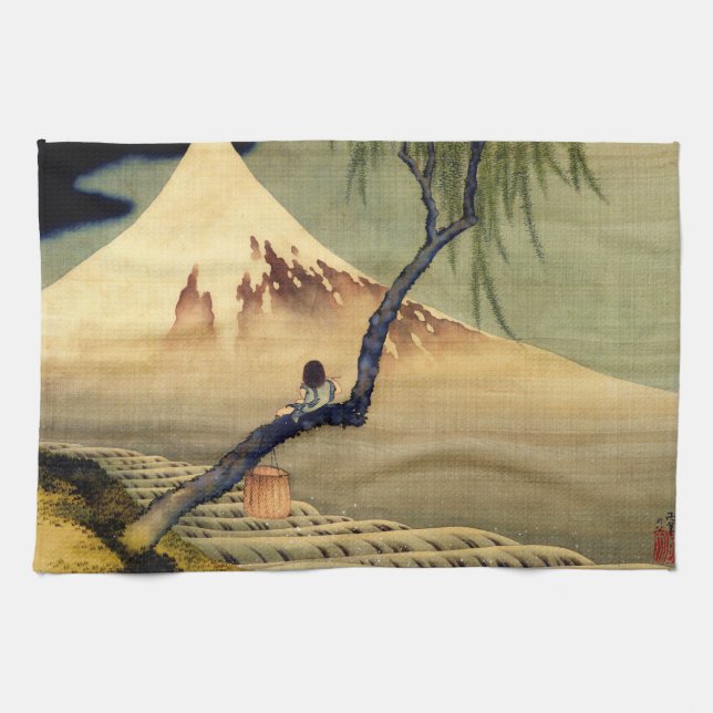 Hokusai Boy View Mount Fuji Japansk Vintage Kökshandduk (Horisontell)