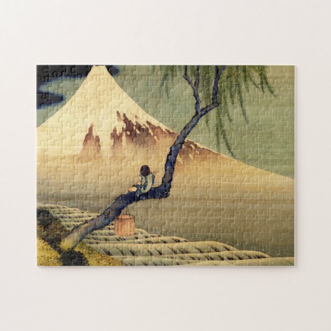 Hokusai Boy View Mount Fuji Japansk Vintage Pussel (Horisontell)