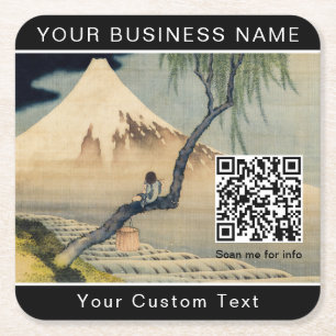 Hokusai - Boy View Mount Fuji - QR-kod Underlägg Papper Kvadrat