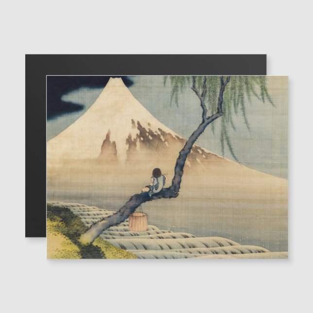 Hokusai - Boy View Mt Fuji Magnetic Card (Fram/baksida)