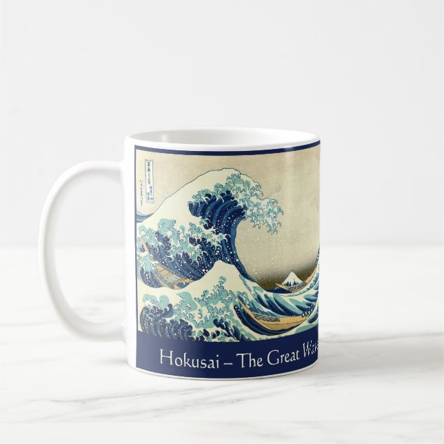 Hokusai – Den Stora Vågen – Anpassad Text   Kaffemugg (Vänster)