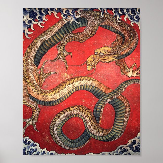Hokusai Dragon Japansk Vintage Katsushika Hokusai Poster (Framsidan)