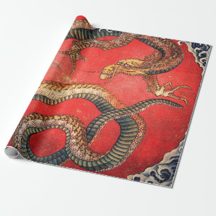 Hokusai Dragon Japansk Vintage Katsushika Hokusai Presentpapper