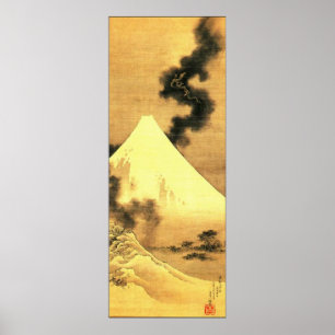 Hokusai Dragon of Smoke Escaping Mount Fuji Poster