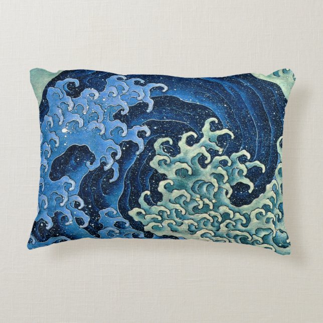 Hokusai Feminina Våg Vintage Ocean  Prydnadskudde (Baksidan)
