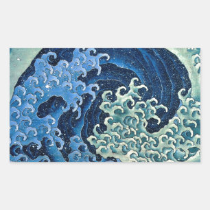 Hokusai Feminina Våg Vintage Ocean Rektangulärt Klistermärke