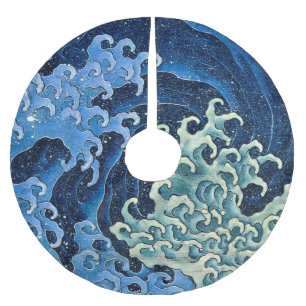 Hokusai Feminine Wave Vintage Ocean Julgransmatta Borstad Polyester