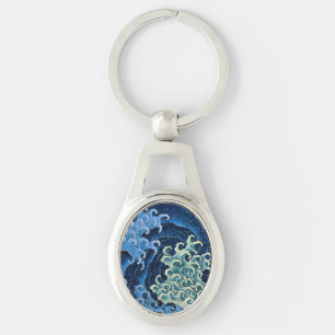 Hokusai Feminine Wave Vintage Ocean Ovalt Silverfärgad Nyckelring