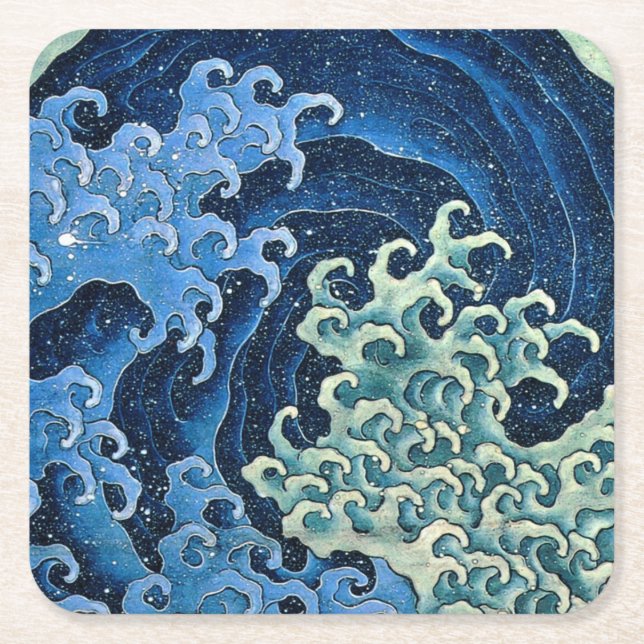 Hokusai Feminine Wave Vintage Ocean Underlägg Papper Kvadrat (Framsidan)