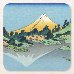 Hokusai - Fuji Reflects-berget i Sjö Kawaguchi Underlägg Papper Kvadrat