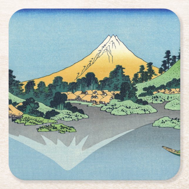 Hokusai - Fuji Reflects-berget i Sjö Kawaguchi Underlägg Papper Kvadrat (Framsidan)