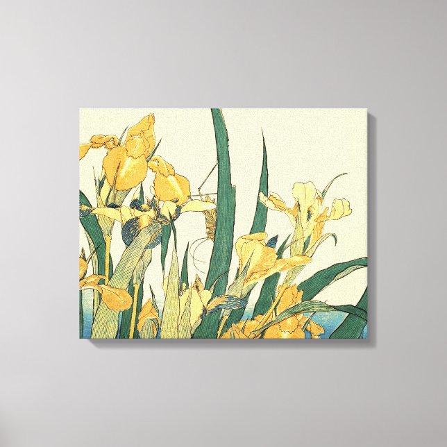 Hokusai grashopper och iris Japan Canvastryck (Framsida)