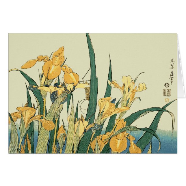 Hokusai grashopper och iris Japan Hälsningskort (Framsidan Horizontal)