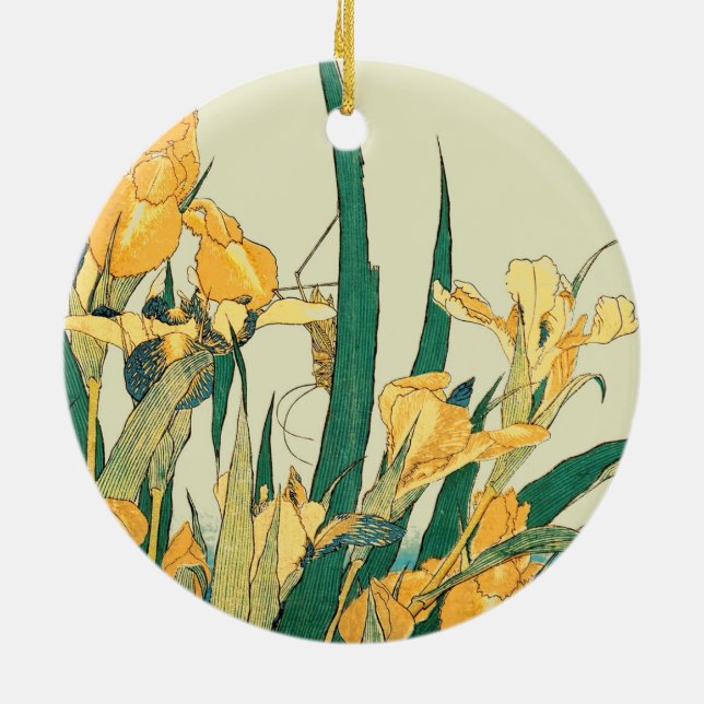 Hokusai grashopper och iris Japan Julgransprydnad Keramik (Baksidan)