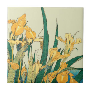 Hokusai grashopper och iris Japan Kakelplatta