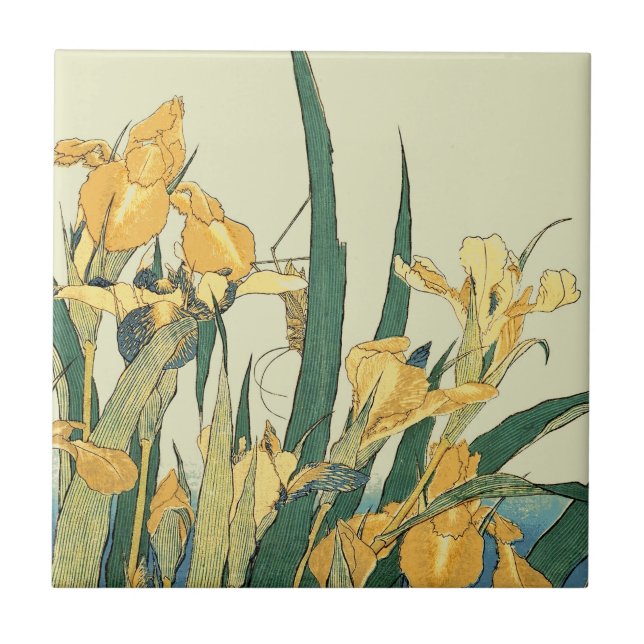 Hokusai grashopper och iris Japan Kakelplatta (Framsidan)