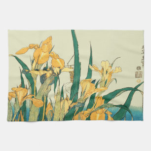 Hokusai grashopper och iris Japan Kökshandduk