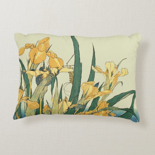 Hokusai grashopper och iris Japan Prydnadskudde (Baksidan)