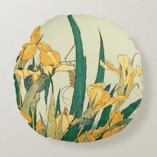 Hokusai grashopper och iris Japan Rund Kudde