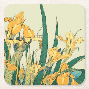 Hokusai grashopper och iris Japan Underlägg Papper Kvadrat