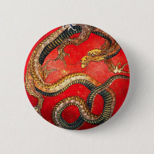 Hokusai Guld japansk Dragon Button Knapp