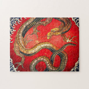 Hokusai Guld japansk Dragon Puzzle Pussel