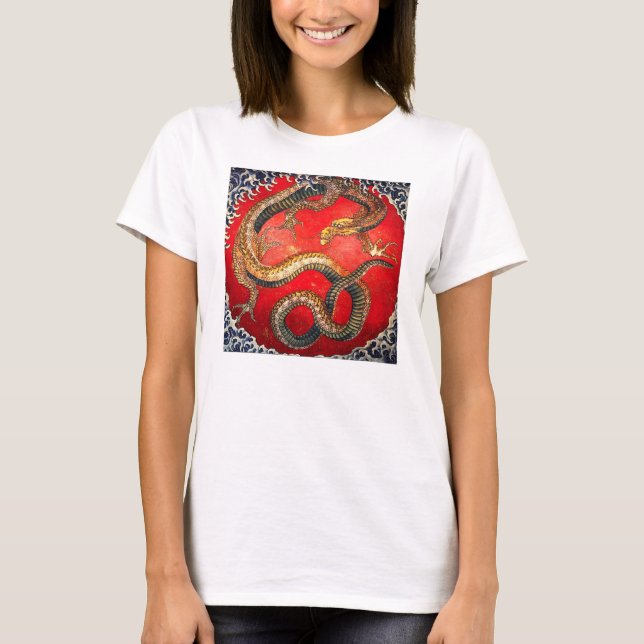 Hokusai guld- japansk drakeT-tröja T-shirt (Framsida)