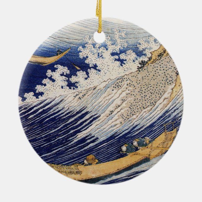 Hokusai Havsvågor Fiskebåtar Julgransprydnad Keramik (Baksidan)