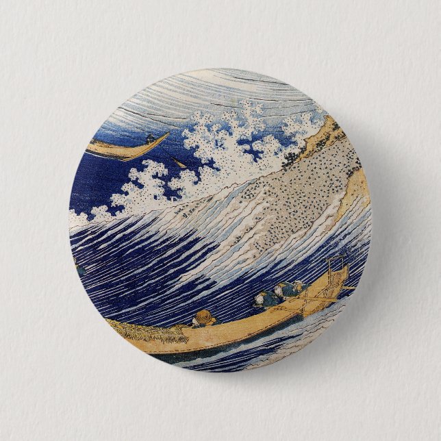 Hokusai Havsvågor Fiskebåtar Knapp (Framsida)