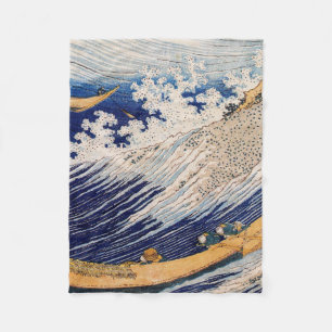 Hokusai Havsvågor Sjöbåtar Fleecefilt