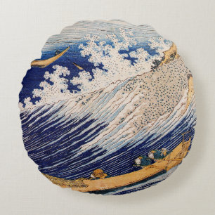 Hokusai Havsvågor Sjöbåtar Rund Kudde