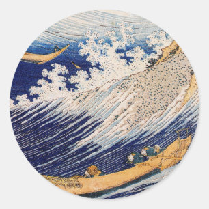 Hokusai Havsvågor Sjöbåtar Runt Klistermärke