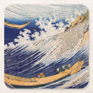 Hokusai Havsvågor Sjöbåtar Underlägg Papper Kvadrat