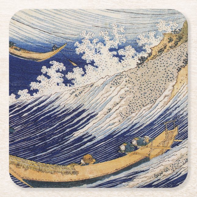 Hokusai Havsvågor Sjöbåtar Underlägg Papper Kvadrat (Framsidan)