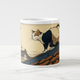 Hokusai inspirerade till en söt katt jumbo mugg