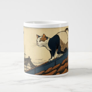 Hokusai inspirerade till en söt katt jumbo mugg