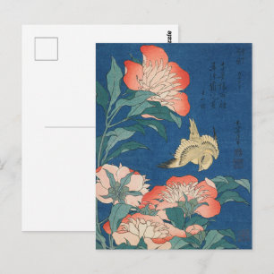 Hokusai Japansk Konst Pioner och Kanariefågel Vykort