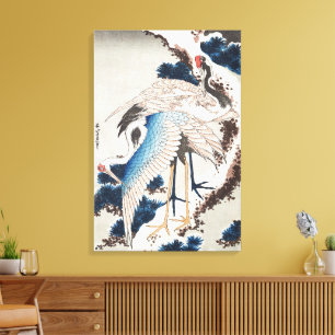 Hokusai Japansk Konst Två Tranor Snöig Tall Canvastryck