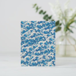 Hokusai Japansk Underbar Wave Mönster Nautical Blu Vykort