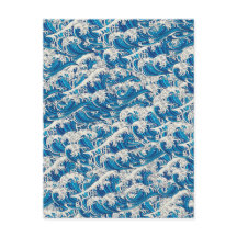 Hokusai Japansk Underbar Wave Mönster Nautical Blu