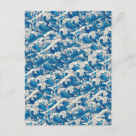 Hokusai Japansk Underbar Wave Mönster Nautical Blu Vykort