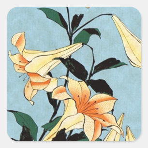 Hokusai Japanska Lilies Stickers Fyrkantigt Klistermärke
