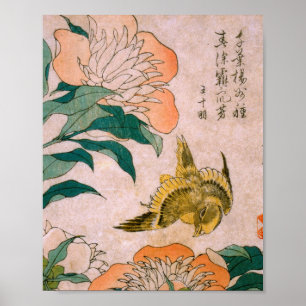 Hokusai Katsushika - Peony och Canary Poster